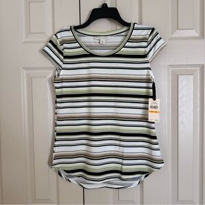 Emaline Top Women SmaMulticolor Stripe Blouse Cap Sleeve Knit Round Neck Stretch